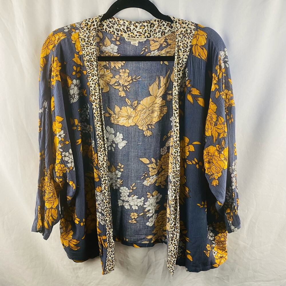 Anthropologie Andersen & Lauth Floral Gray Yellow Open‎ Cardigan One Size